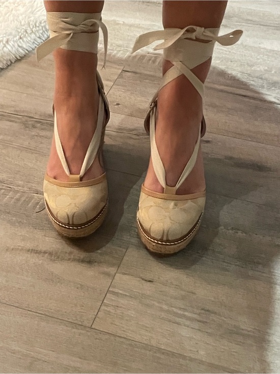 Coach Shoes - Coach Cream Espadrille Wedge Ankle-Tie Sandals